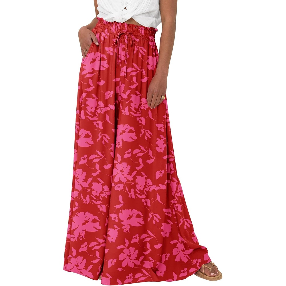 image:imageBTFBM Wide Leg Flowy Palazzo Pants for WomenPrint Red