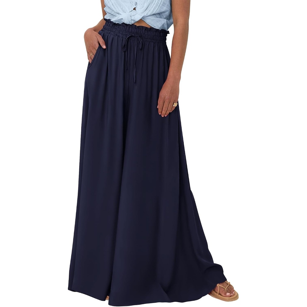 image:imageBTFBM Wide Leg Flowy Palazzo Pants for WomenSolid Navy