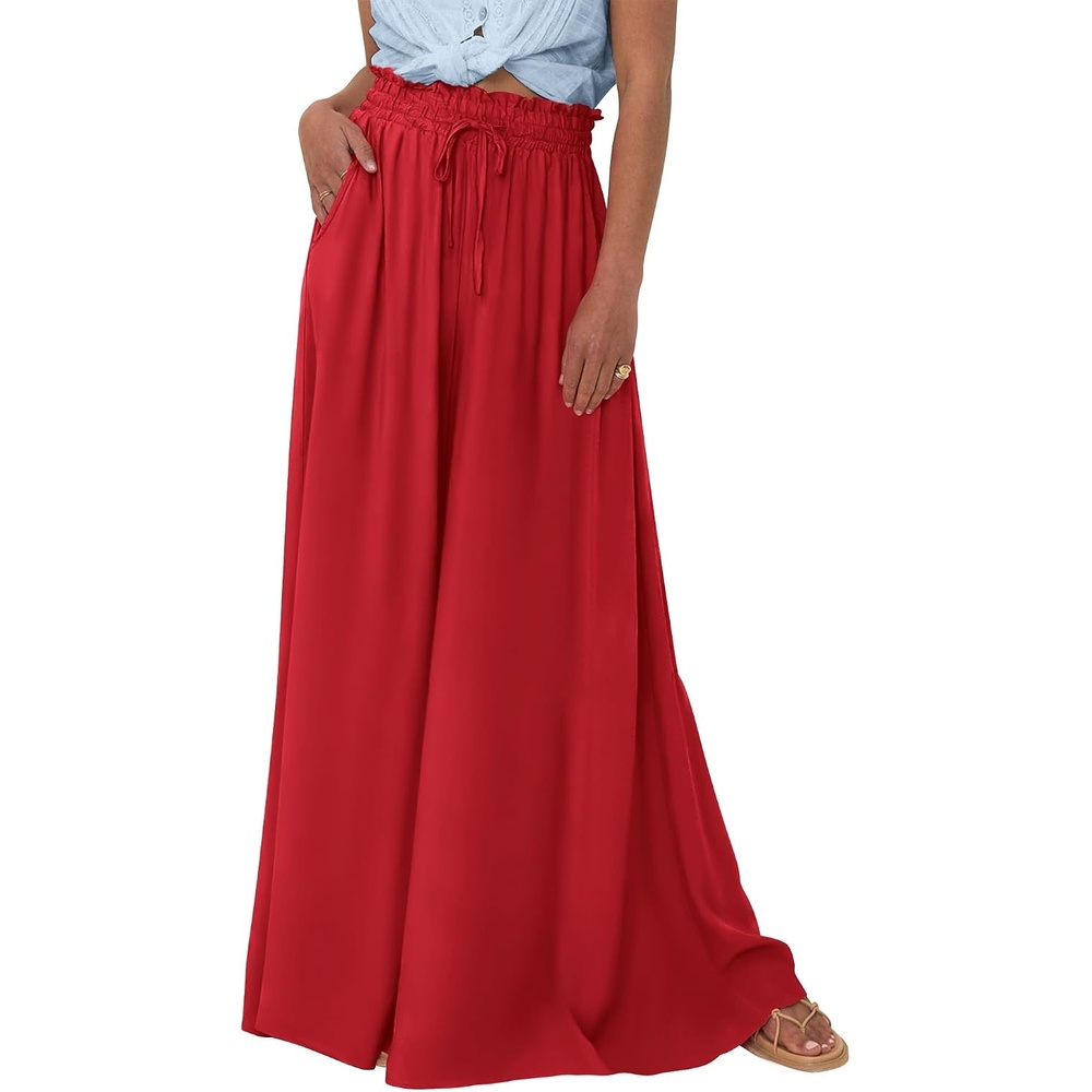 image:imageBTFBM Wide Leg Flowy Palazzo Pants for WomenSolid Red