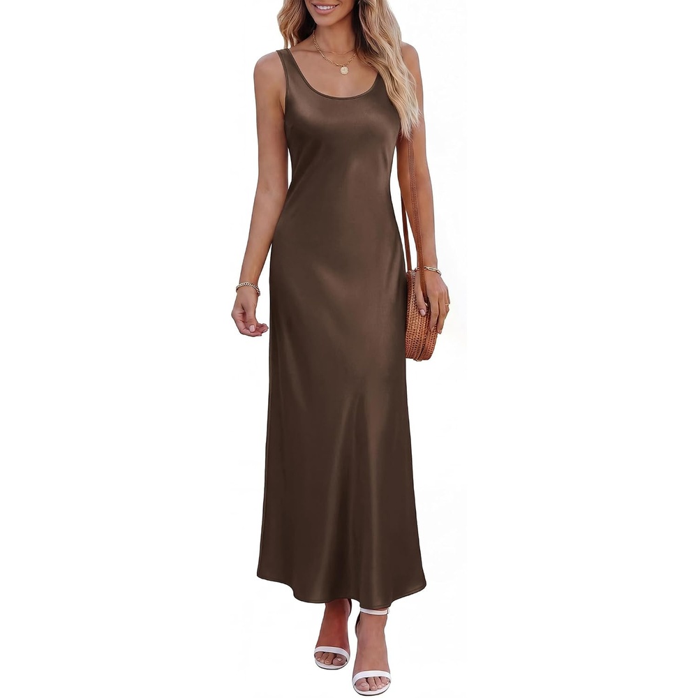 image:imageBTFBM Womens Sleeveless Satin Summer DressesBrown