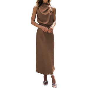 BTFBM Mock Neck Cocktail Dresses for Women Summer(Khaki)