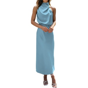 BTFBM Mock Neck Cocktail Dresses for Women Summer(Light Blue)