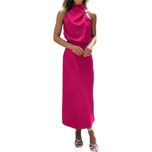 BTFBM Mock Neck Cocktail Dresses for Women Summer(Rose Red)