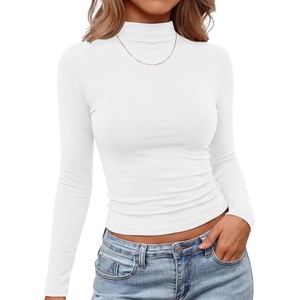 BTFBM Mock Tops for Women Fitted Long Sleeve T Shirts(White)