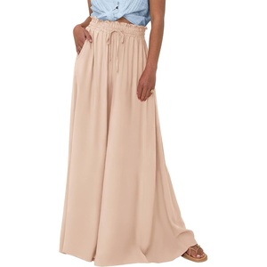 BTFBM Wide Leg Flowy Palazzo Pants for Women(Solid Beige)