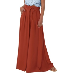 BTFBM Wide Leg Flowy Palazzo Pants for Women(Solid Brick Red)
