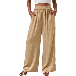 BTFBM Wide Leg Pants Woman Summer 2026 Pockets Dressy Flowy Lightweight Glitter Satin Palazzo Beach Vacation Clothes(Khaki)
