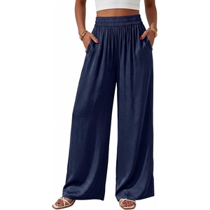 BTFBM Wide Leg Pants Woman Summer 2026 Pockets Dressy Flowy Lightweight Glitter Satin Palazzo Beach Vacation Clothes(Navy)