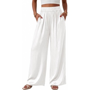 BTFBM Wide Leg Pants Woman Summer 2026 Pockets Dressy Flowy Lightweight Glitter Satin Palazzo Beach Vacation Clothes(White)