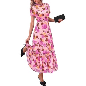 BTFBM Womens Mesh Ruffle Boho Cocktail Dresses(Floral Pink Purple)