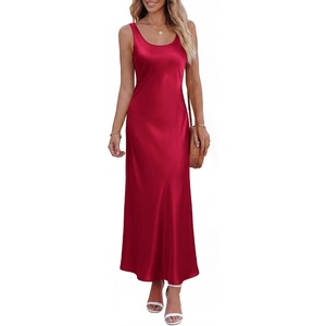BTFBM Womens Sleeveless Satin Summer Dresses(Red)