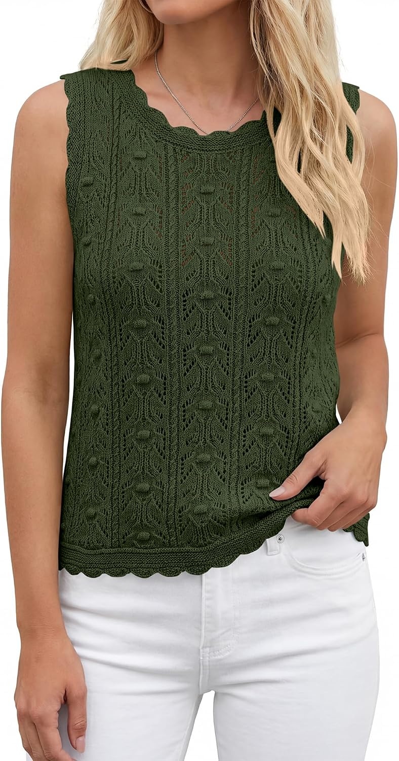 image:imageBTFBM Crochet Tank Tops for Women Loose Sweater VestArmy Green