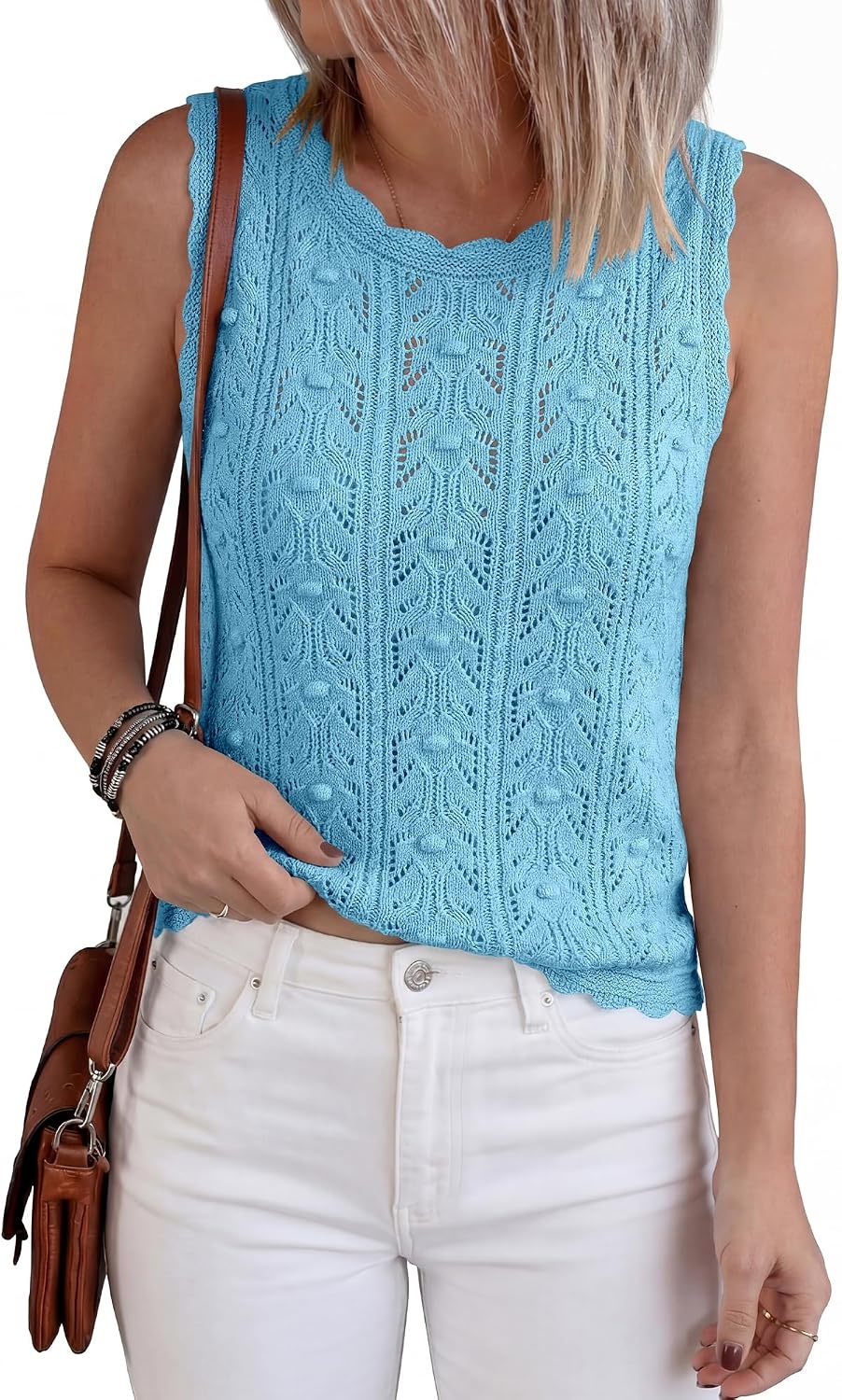 image:imageBTFBM Crochet Tank Tops for Women Loose Sweater VestBaby Blue
