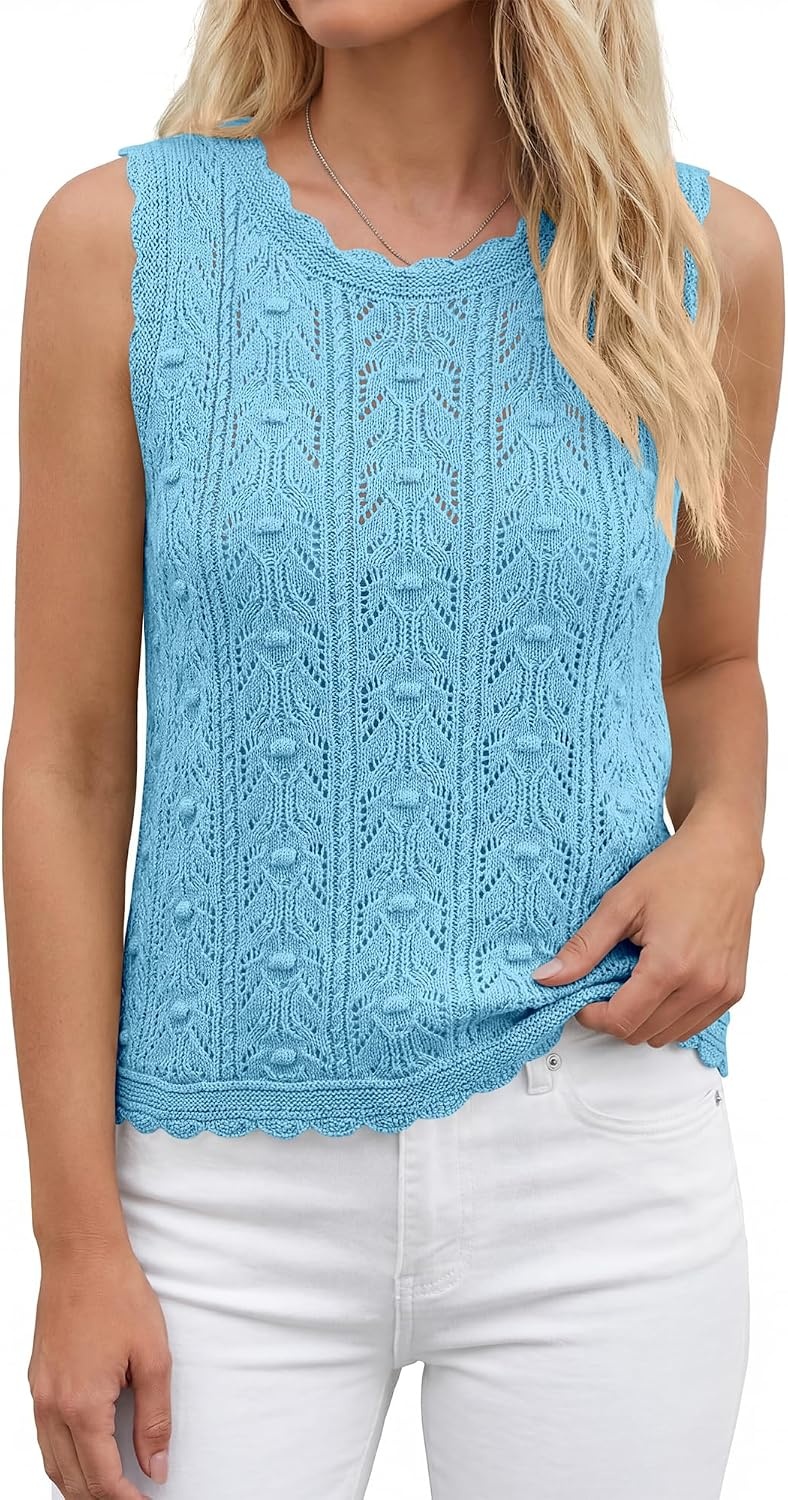 image:imageBTFBM Crochet Tank Tops for Women Loose Sweater VestBaby Blue