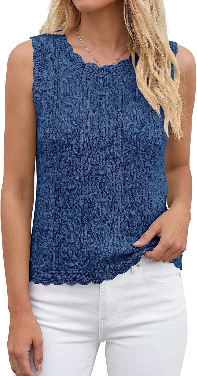 image:imageBTFBM Crochet Tank Tops for Women Loose Sweater VestDusty Blue