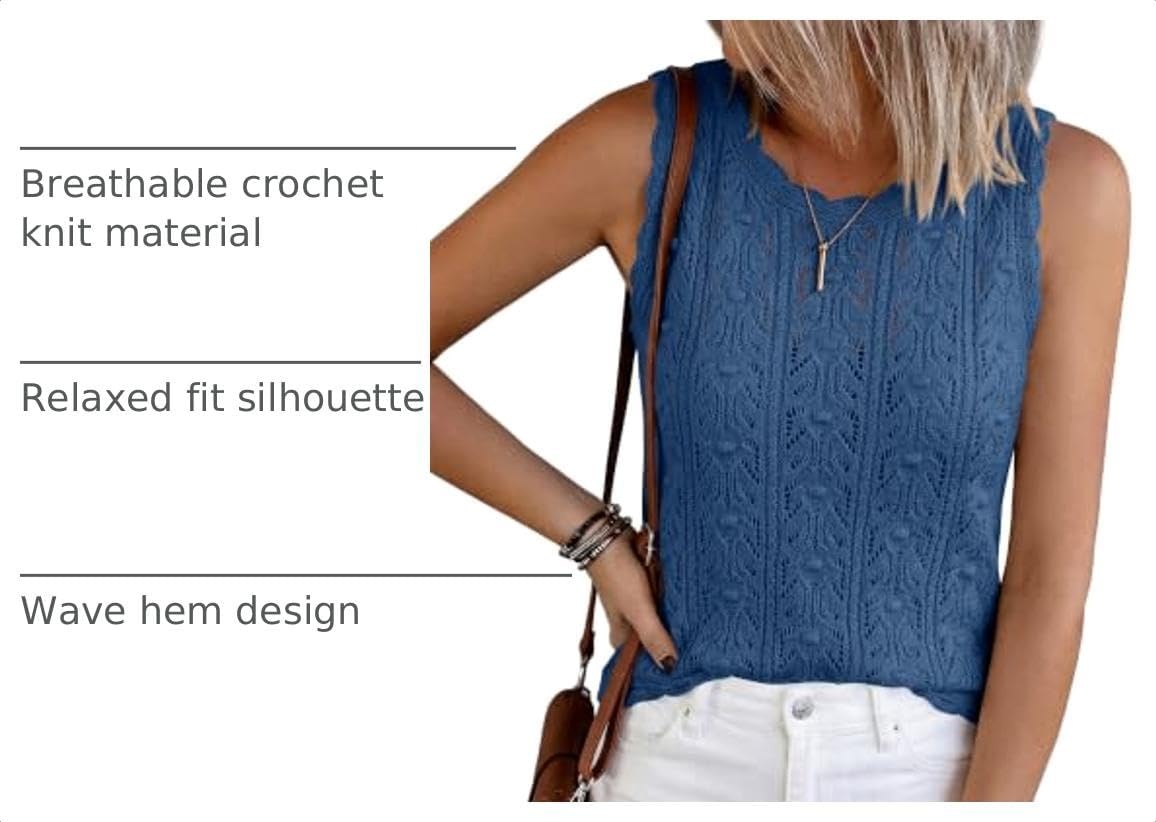 image:imageBTFBM Crochet Tank Tops for Women Loose Sweater VestDusty Blue