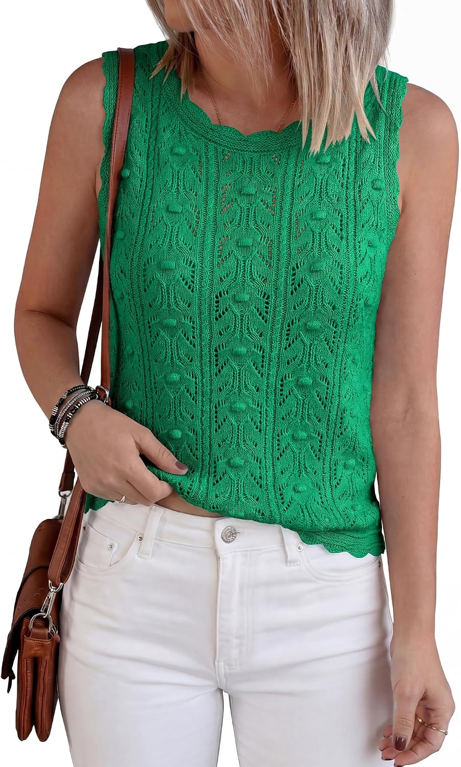 image:imageBTFBM Crochet Tank Tops for Women Loose Sweater VestGreen