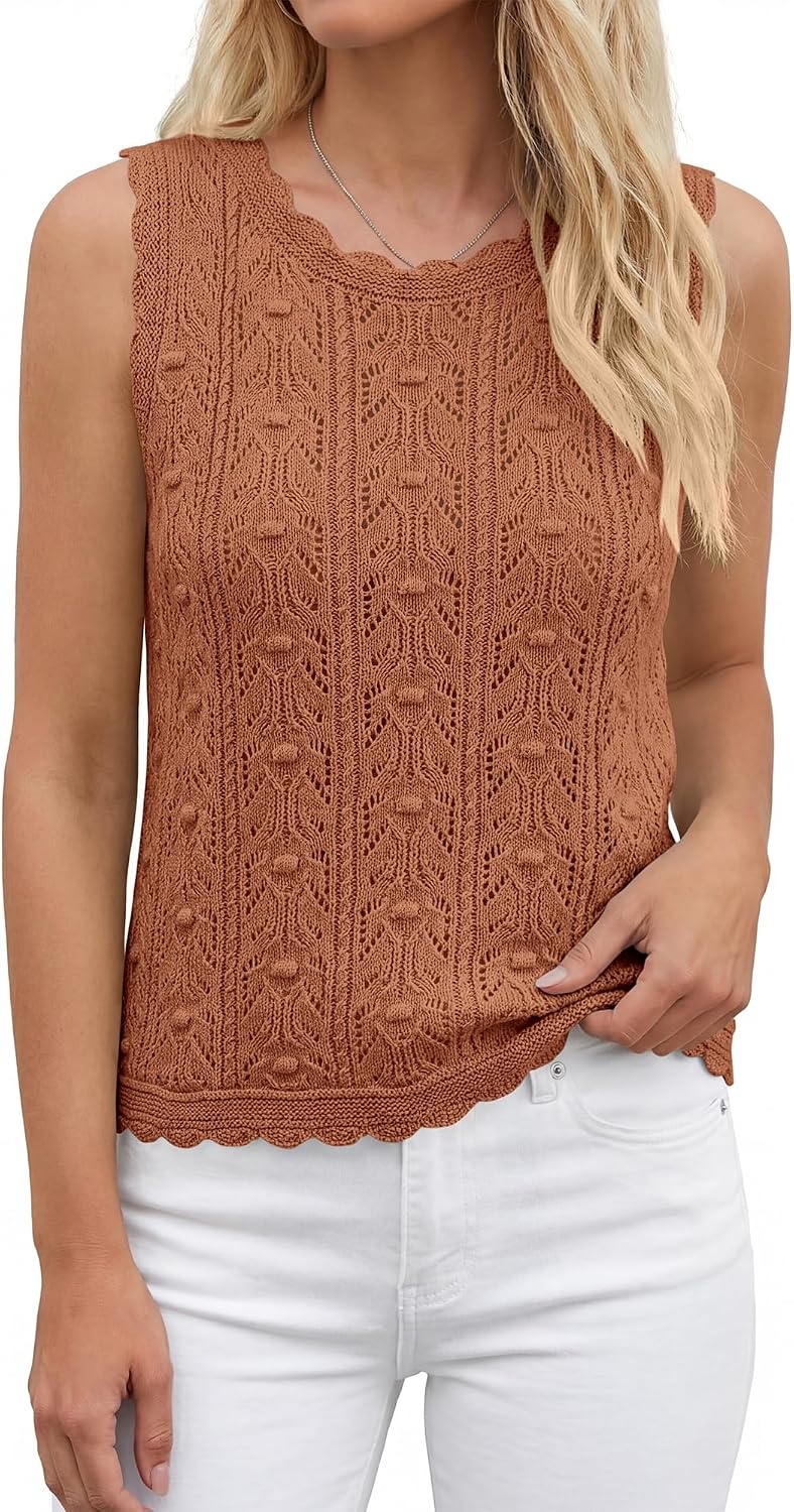 image:imageBTFBM Crochet Tank Tops for Women Loose Sweater VestRust Red