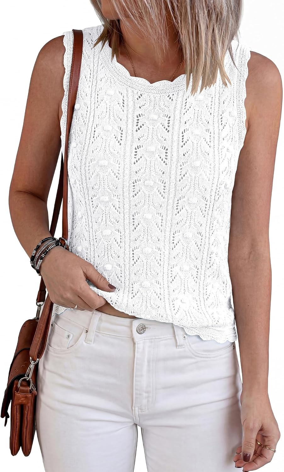 image:imageBTFBM Crochet Tank Tops for Women Loose Sweater VestWhite