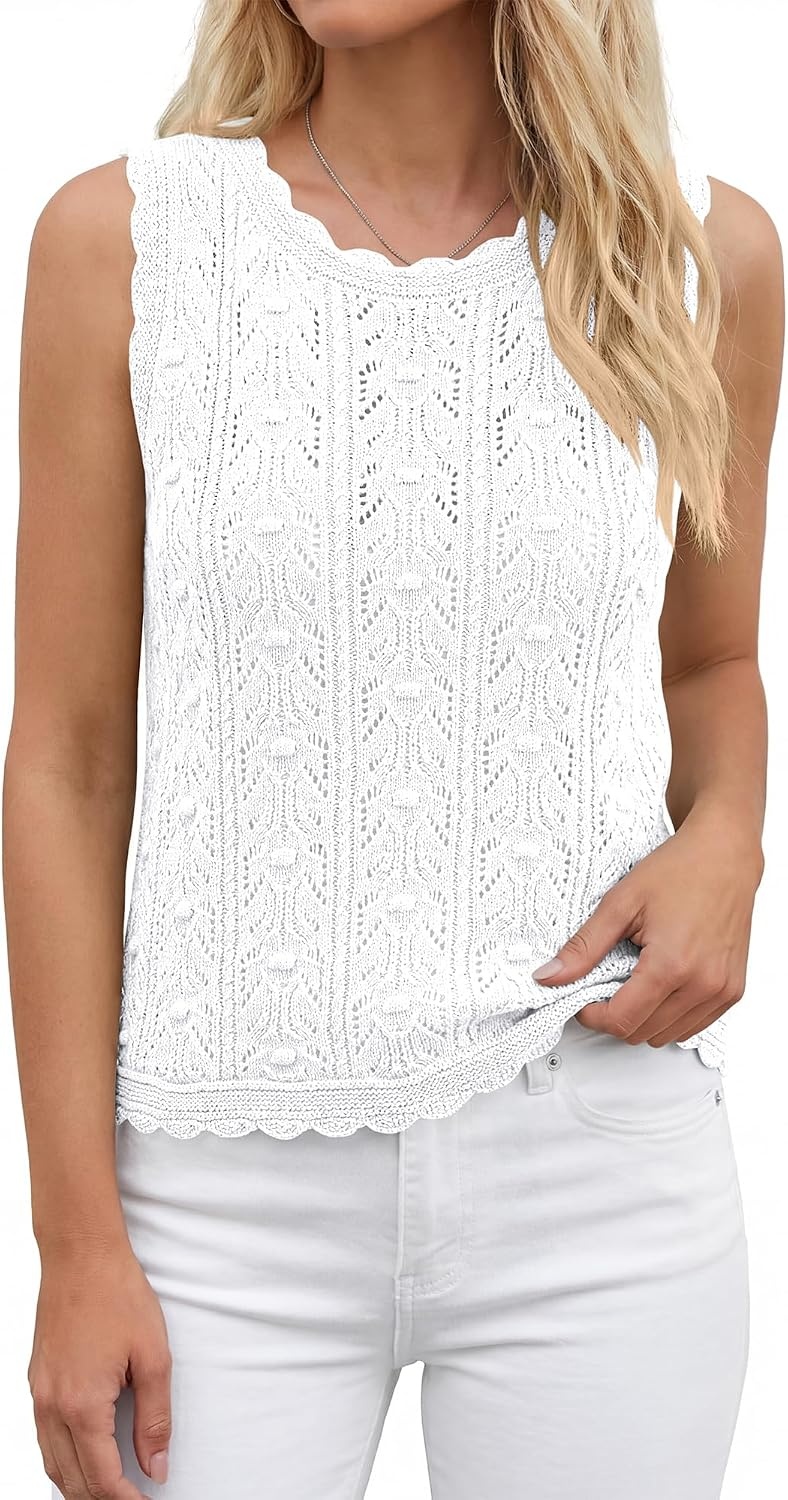 image:imageBTFBM Crochet Tank Tops for Women Loose Sweater VestWhite