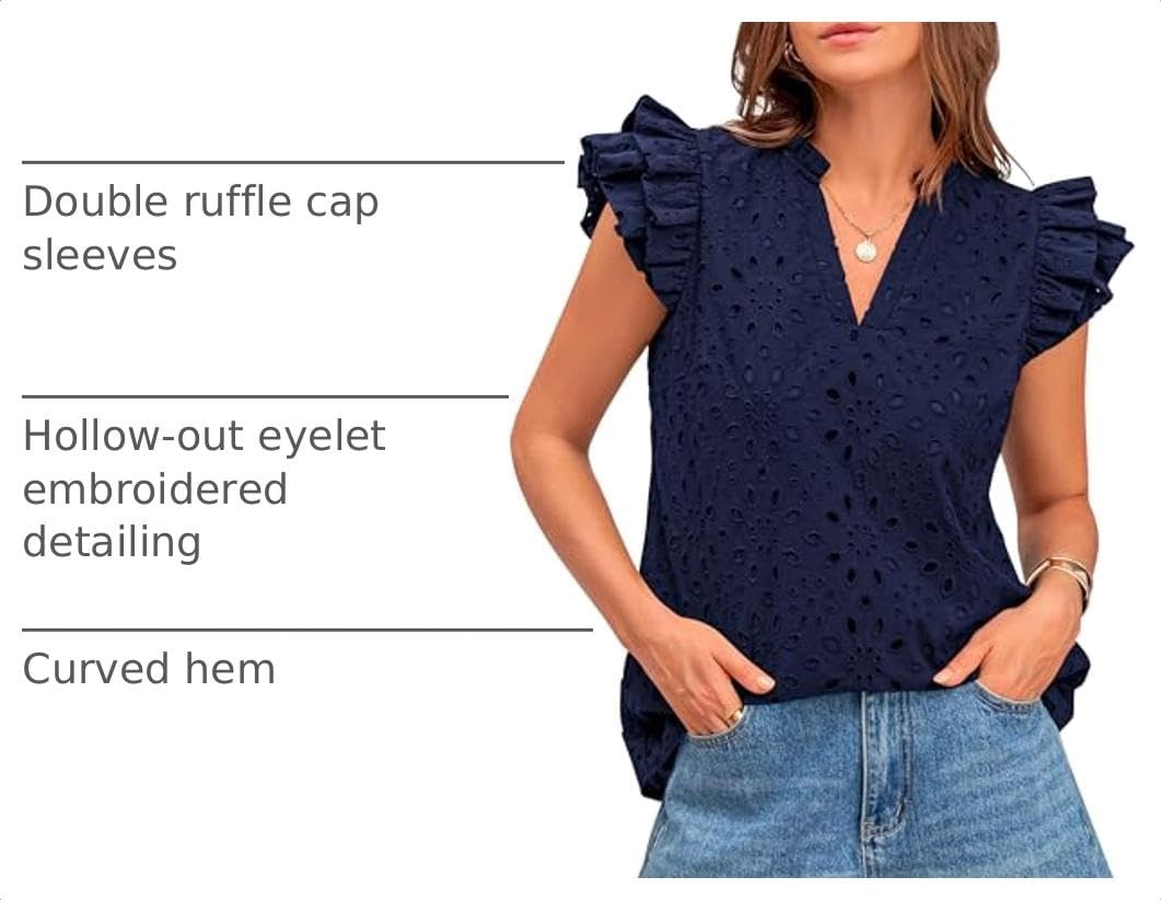 image:imageBTFBM Eyelet Tops for Women Dressy Casual Embroidered ShirtNavy