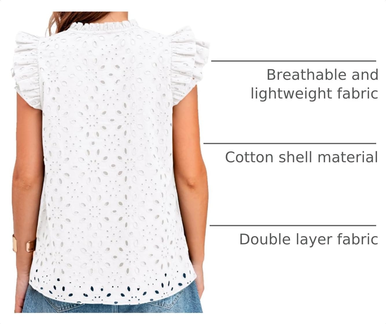 image:imageBTFBM Eyelet Tops for Women Dressy Casual Embroidered ShirtWhite