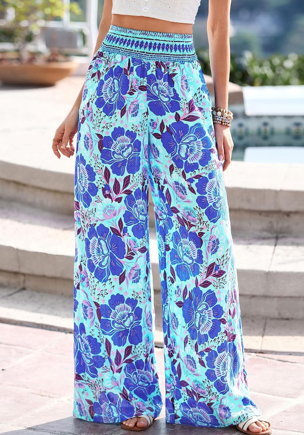image:imageBTFBM Floral Summer Wide Leg Pants Woman 2026Blue