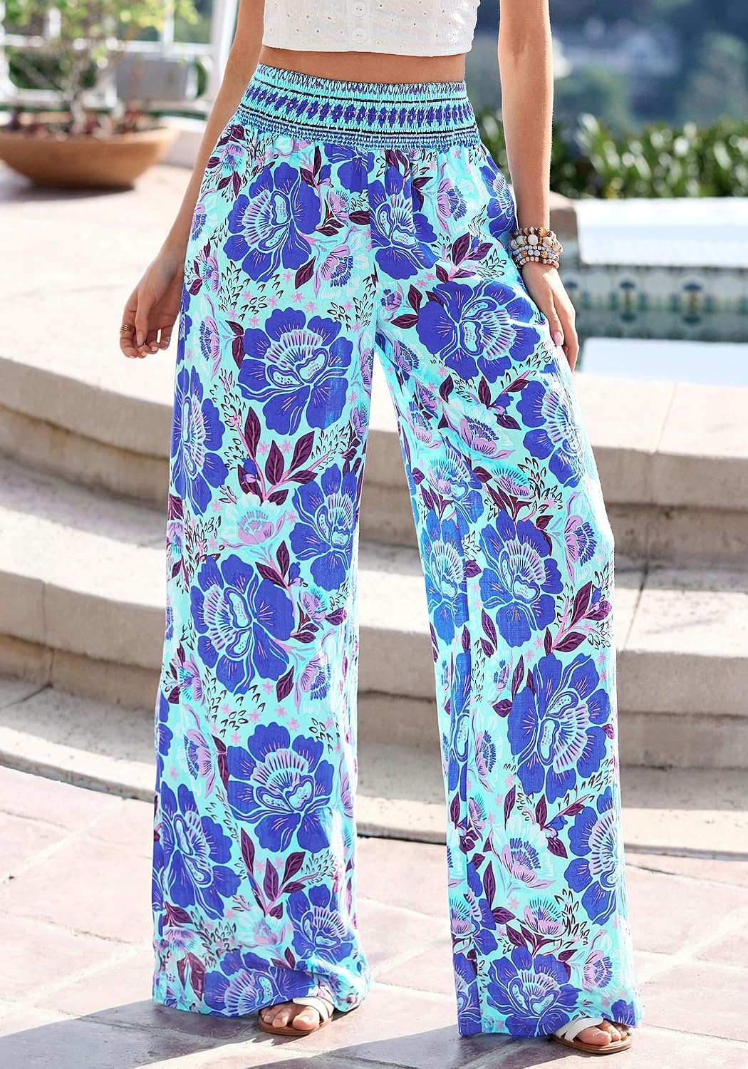 image:imageBTFBM Floral Summer Wide Leg Pants Woman 2026Blue