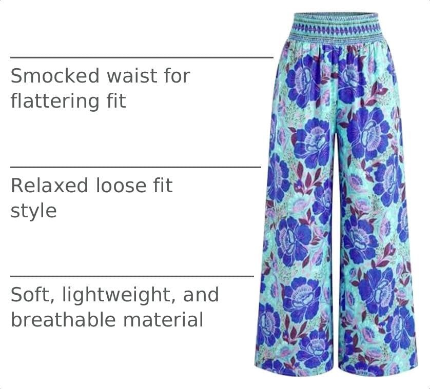image:imageBTFBM Floral Summer Wide Leg Pants Woman 2026Blue