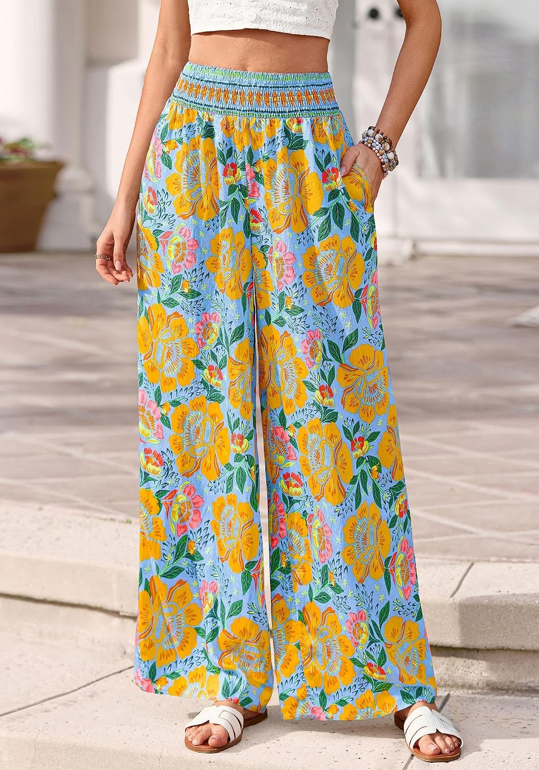 image:imageBTFBM Floral Summer Wide Leg Pants Woman 2026Light Blue