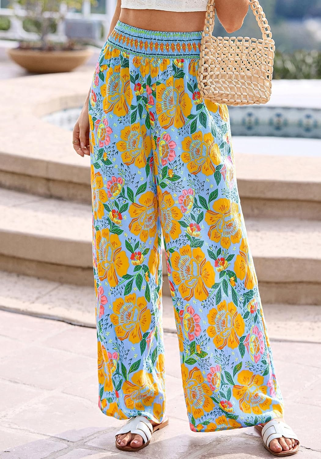 image:imageBTFBM Floral Summer Wide Leg Pants Woman 2026Light Blue