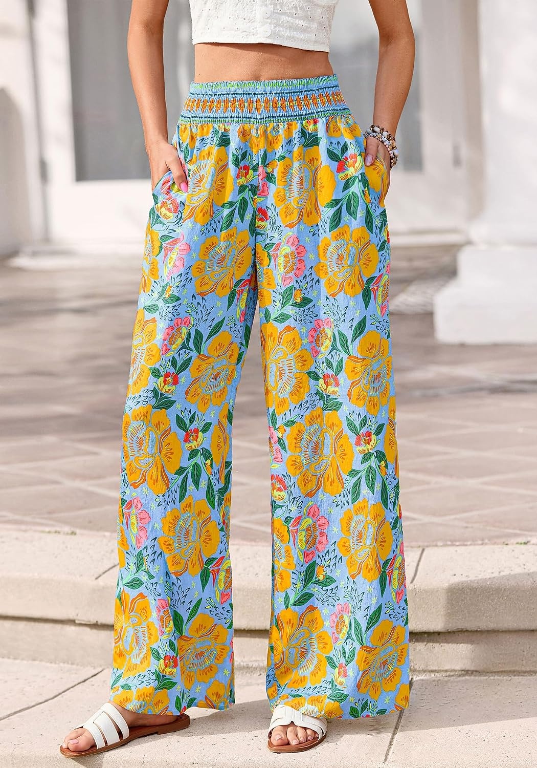 image:imageBTFBM Floral Summer Wide Leg Pants Woman 2026Light Blue