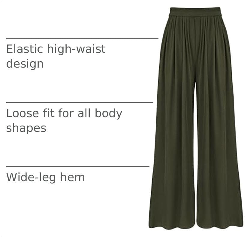 image:imageBTFBM High Waist Palazzo Pants for Women Rib KnitArmy Green