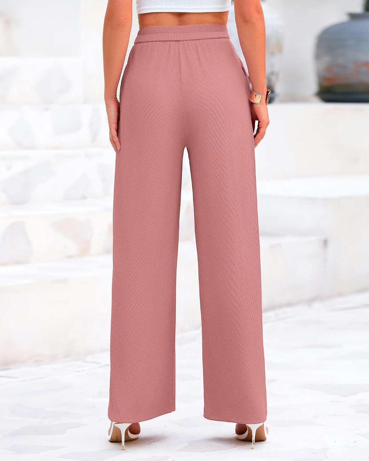 image:imageBTFBM High Waist Palazzo Pants for Women Rib KnitDusty Pink