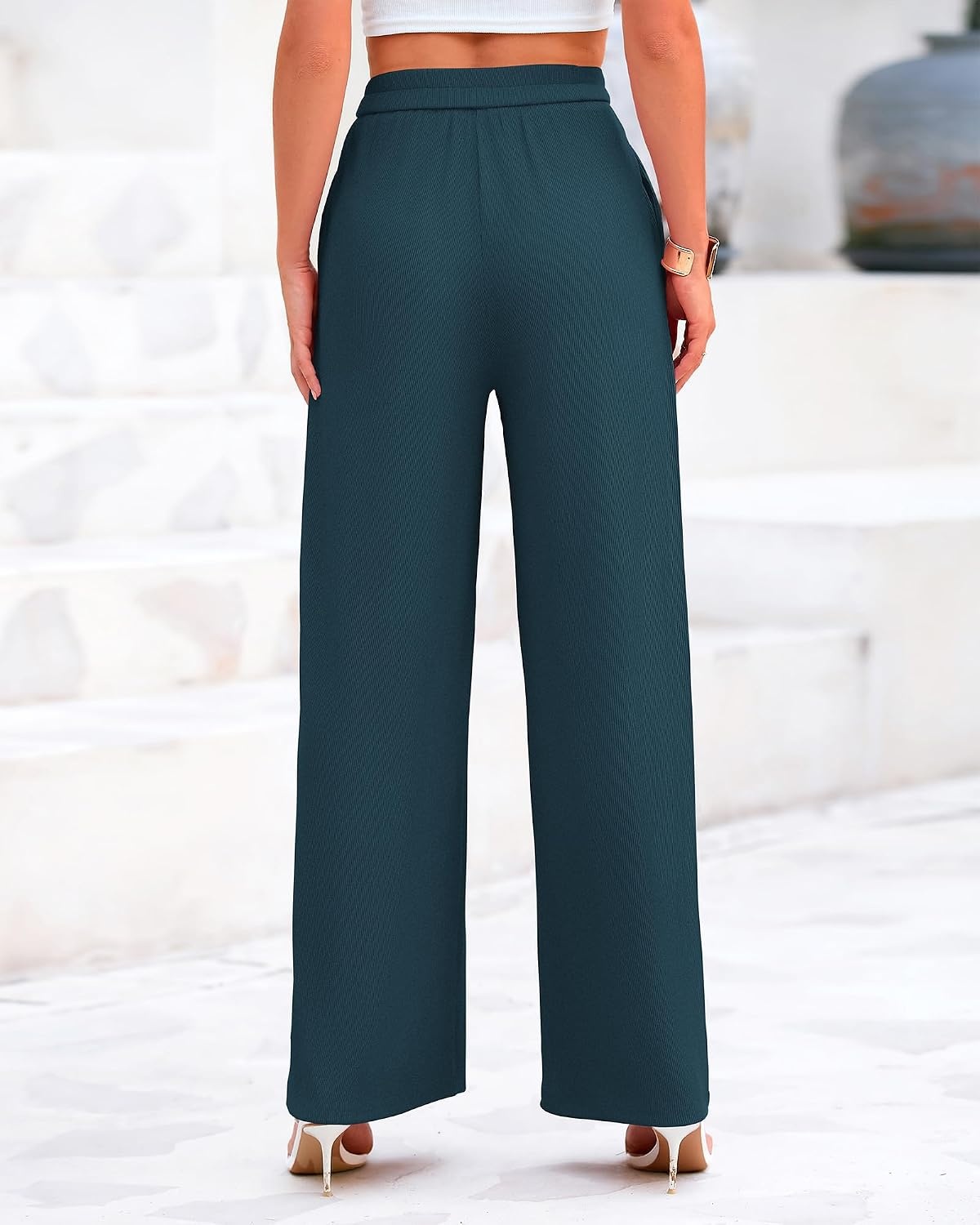 image:imageBTFBM High Waist Palazzo Pants for Women Rib KnitLake Blue