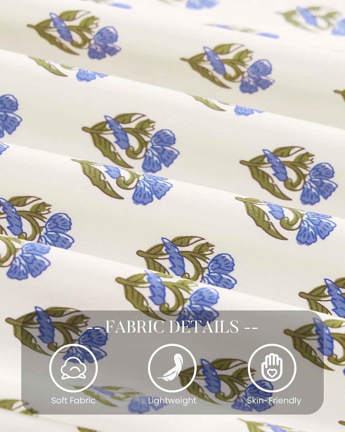 image:imageBTFBM Long Sleeve Blouses for WomenFloral White Blue