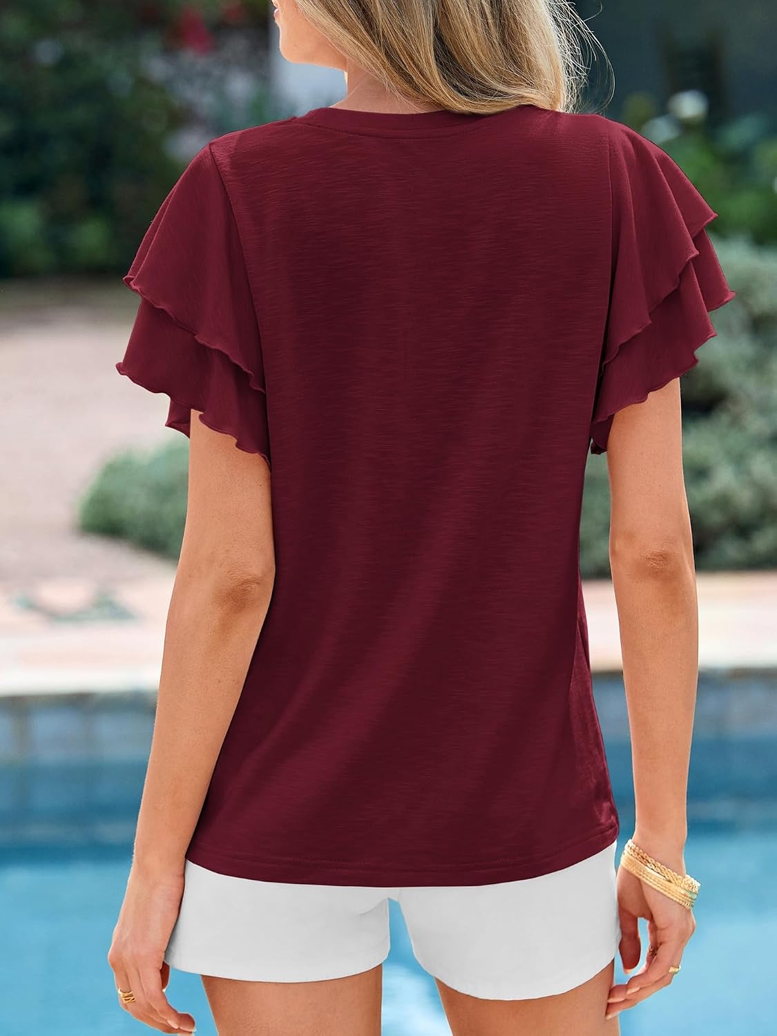 image:imageBTFBM Ruffle Sleeve Summer Tops for Women 2026Burgundy