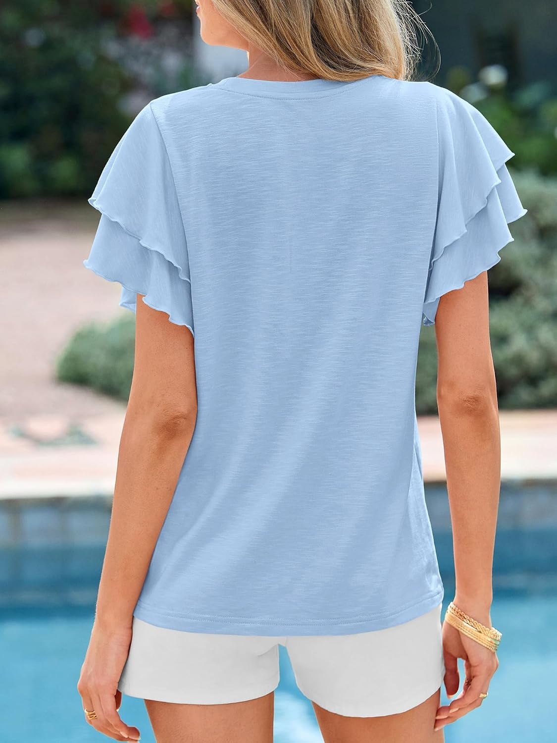 image:imageBTFBM Ruffle Sleeve Summer Tops for Women 2026Light Blue