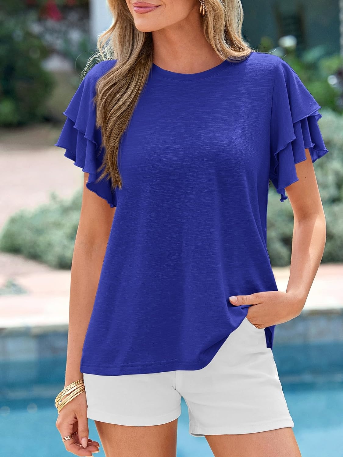 image:imageBTFBM Ruffle Sleeve Summer Tops for Women 2026Royal Blue