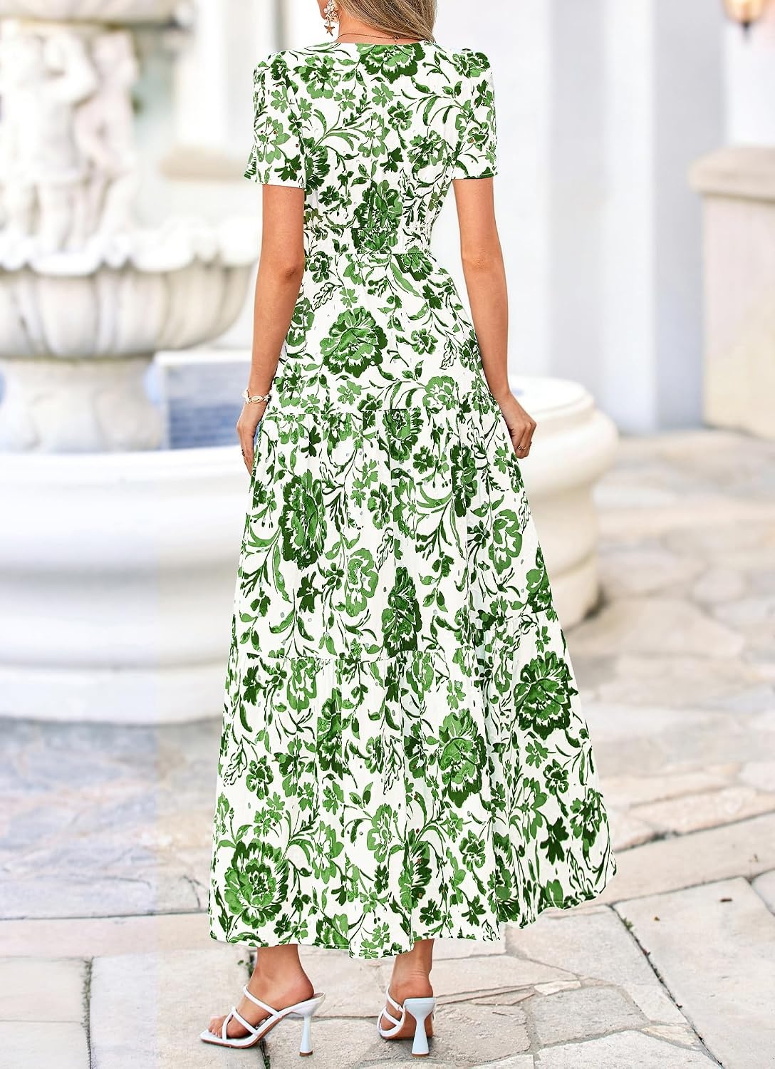 image:imageBTFBM Summer Dresses for Women 2026 Boho Maxi Dress Eyelet Floral SundressFloral White Green