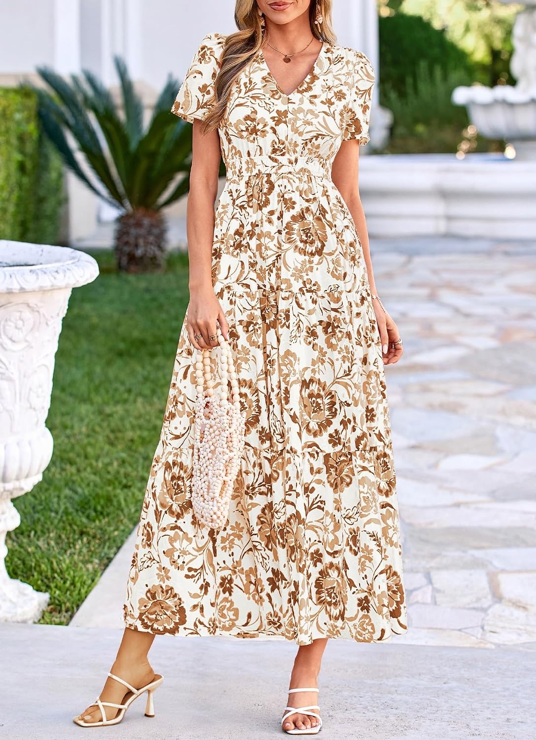 image:imageBTFBM Summer Dresses for Women 2026 Boho Maxi Dress Eyelet Floral SundressFloral White Khaki