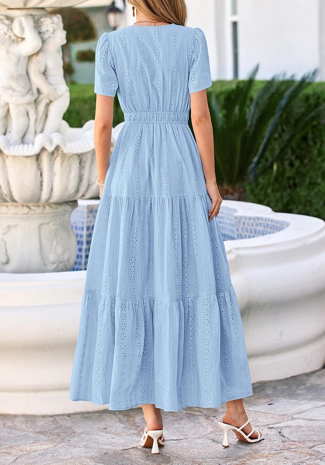 image:imageBTFBM Summer Dresses for Women 2026 Boho Maxi Dress Eyelet Floral SundressLight Blue