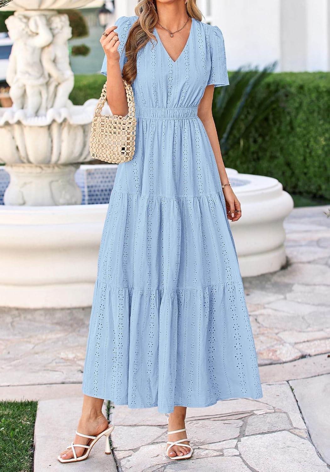 image:imageBTFBM Summer Dresses for Women 2026 Boho Maxi Dress Eyelet Floral SundressLight Blue