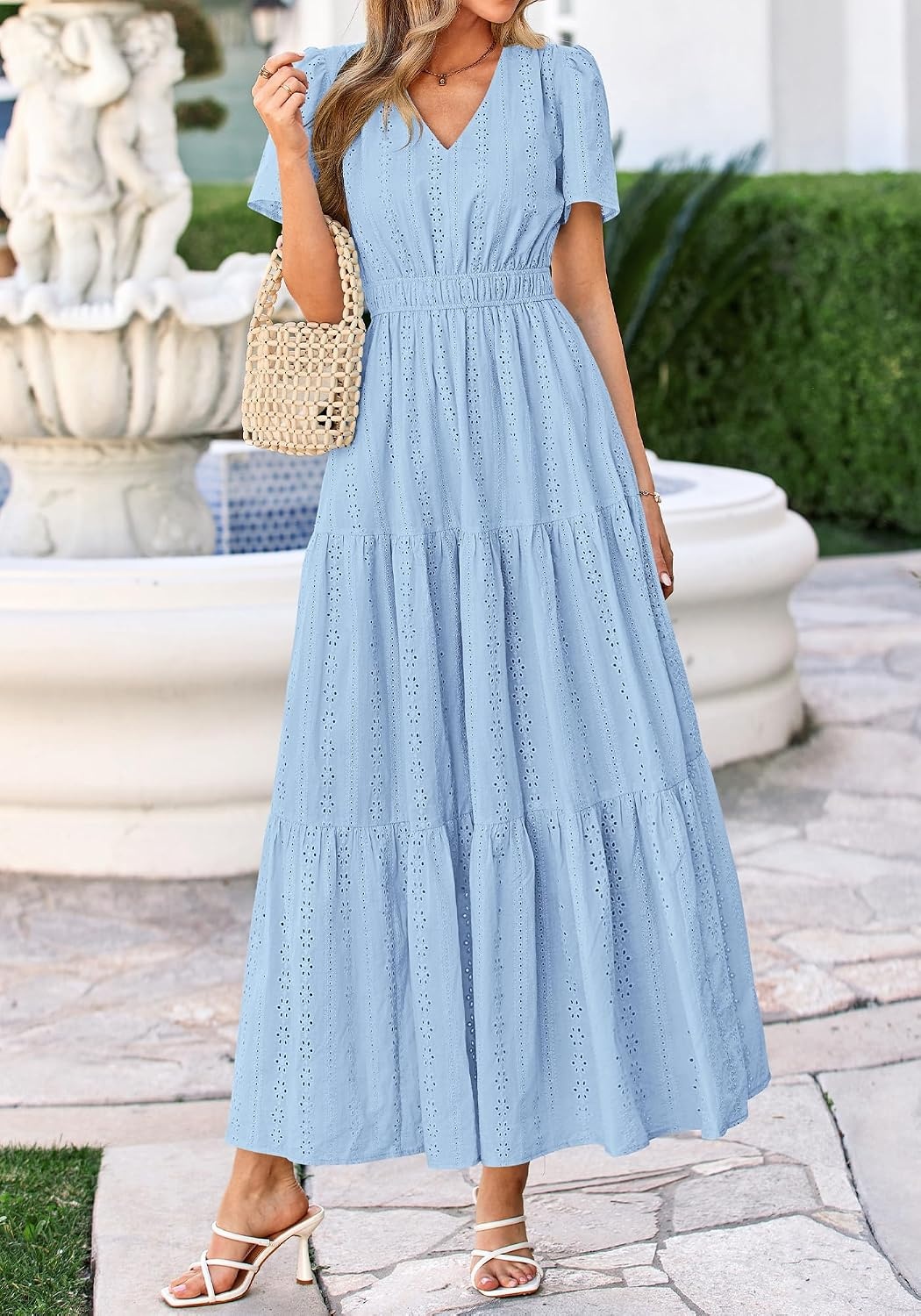image:imageBTFBM Summer Dresses for Women 2026 Boho Maxi Dress Eyelet Floral SundressLight Blue