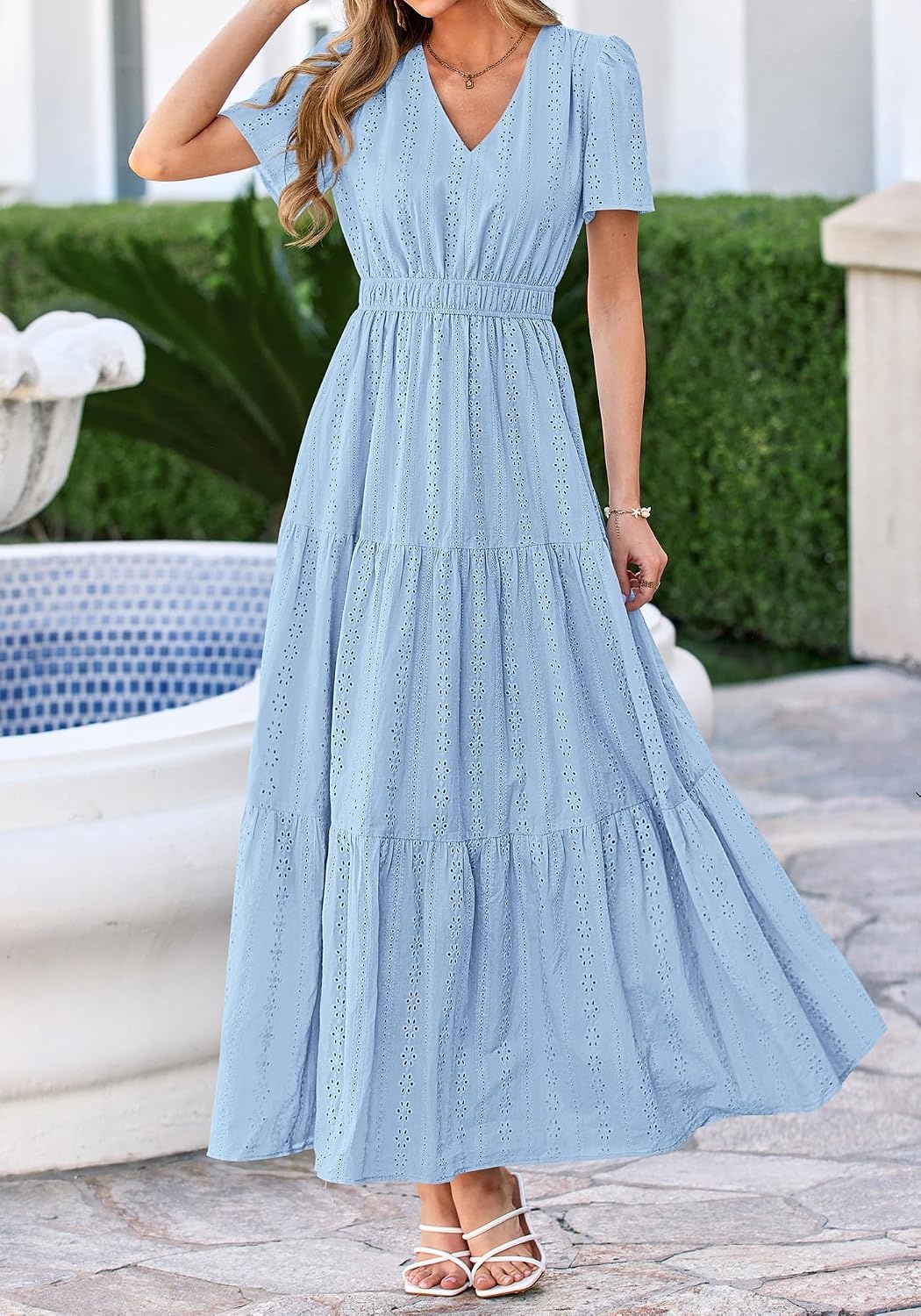 image:imageBTFBM Summer Dresses for Women 2026 Boho Maxi Dress Eyelet Floral SundressLight Blue