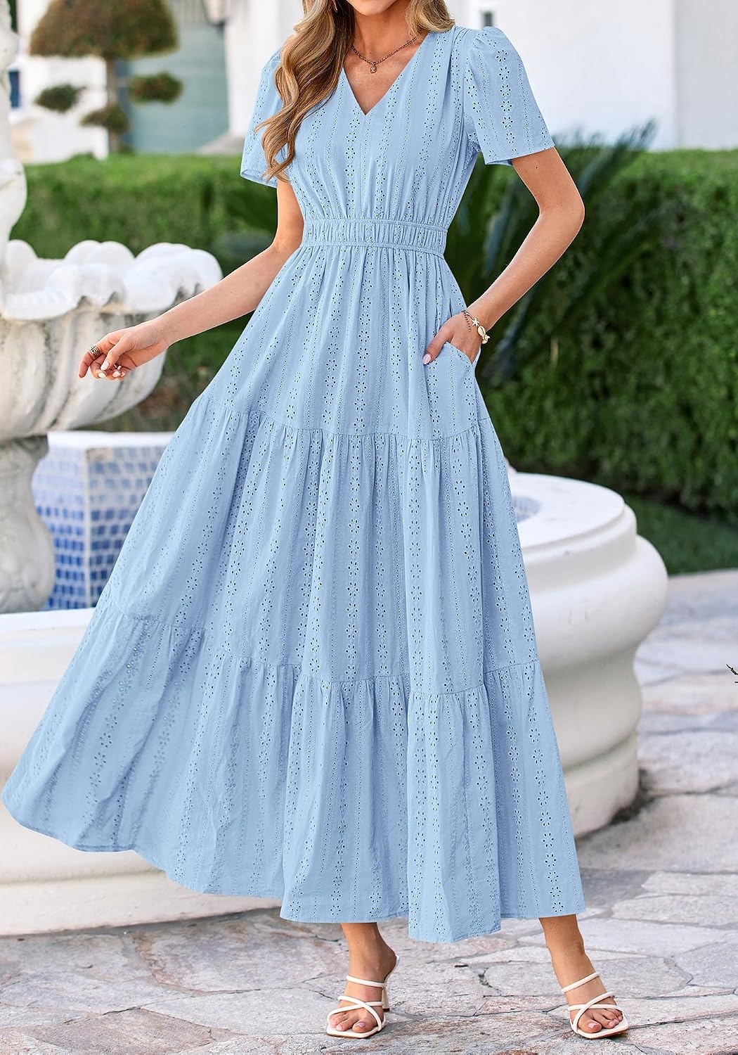 image:imageBTFBM Summer Dresses for Women 2026 Boho Maxi Dress Eyelet Floral SundressLight Blue