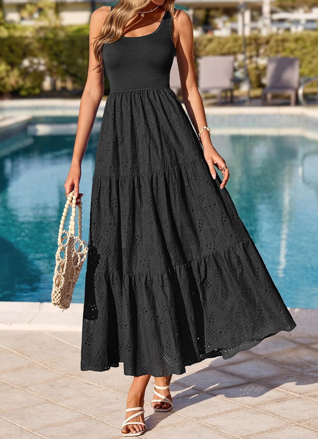 image:imageBTFBM Summer Eyelet Dress for Women Sundresses Casual Boho Sleeveless A Line Flowy 2026 Spring Outfits Midi DressesBlack