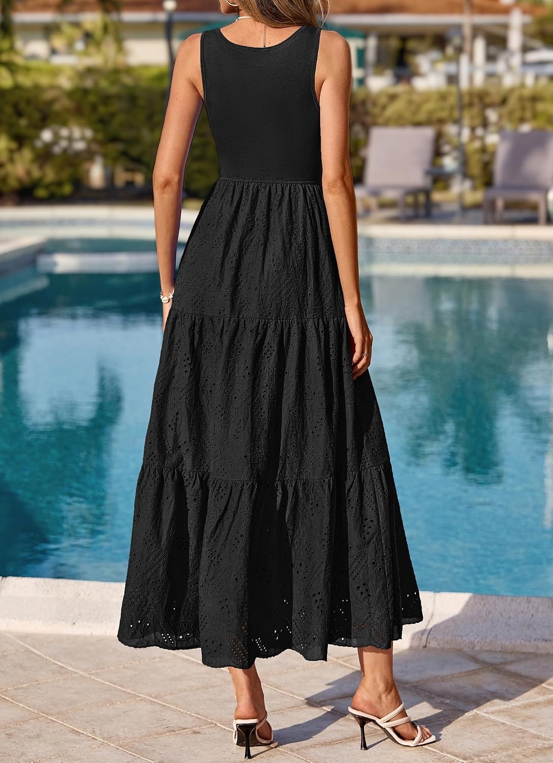 image:imageBTFBM Summer Eyelet Dress for Women Sundresses Casual Boho Sleeveless A Line Flowy 2026 Spring Outfits Midi DressesBlack