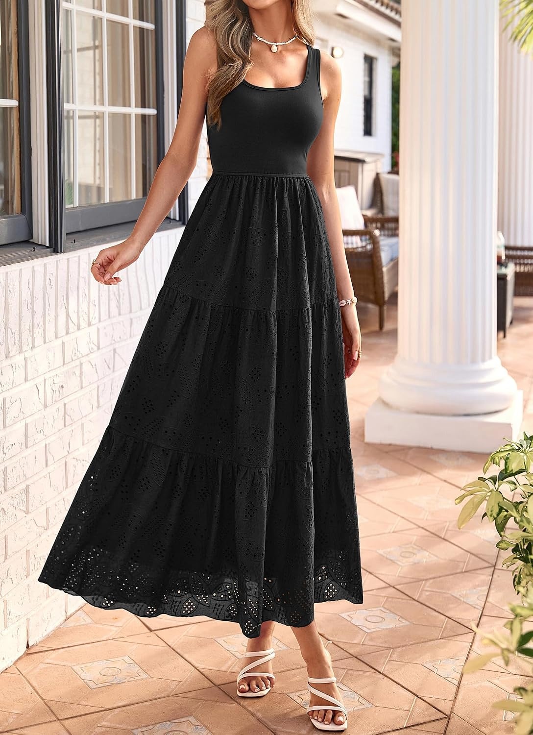 image:imageBTFBM Summer Eyelet Dress for Women Sundresses Casual Boho Sleeveless A Line Flowy 2026 Spring Outfits Midi DressesBlack