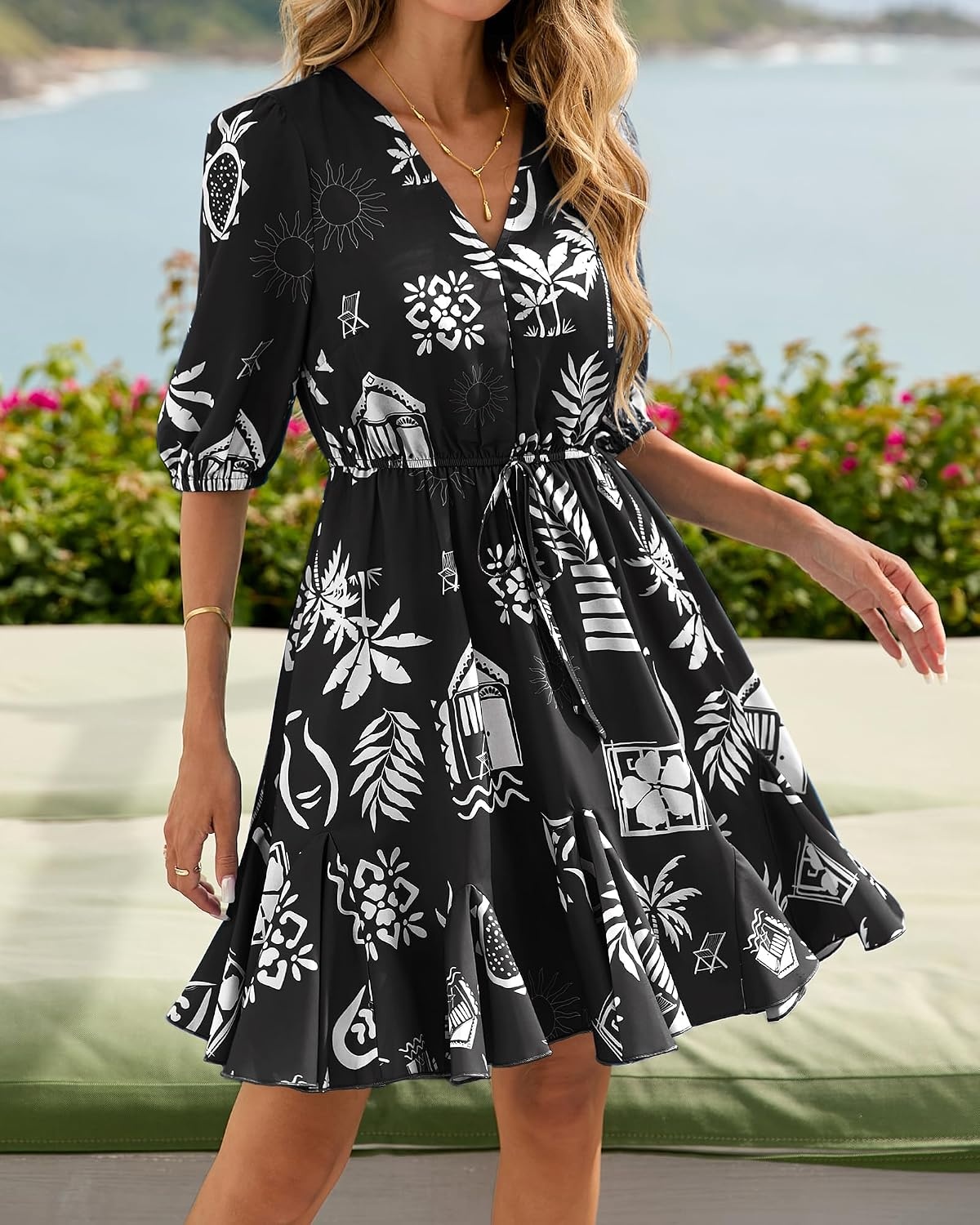 image:imageBTFBM Summer Mini Floral Dress for Women Beach VacationFloral Black White
